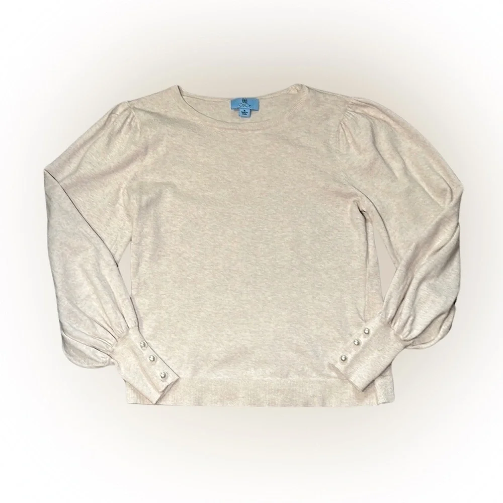Cece Women's Cream Long Puffy Sleeve with Pearl Buttons Sweater Blouse‎